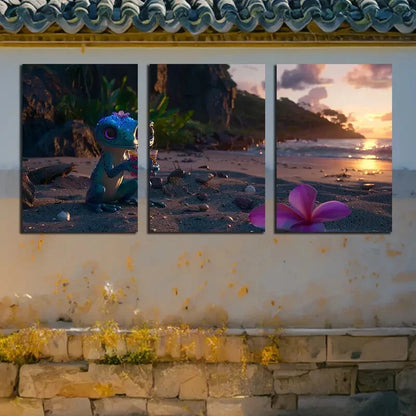 3pcs Frogs in Bikinis Enjoying Beach Sunset Metal Print Ready to Hang Art