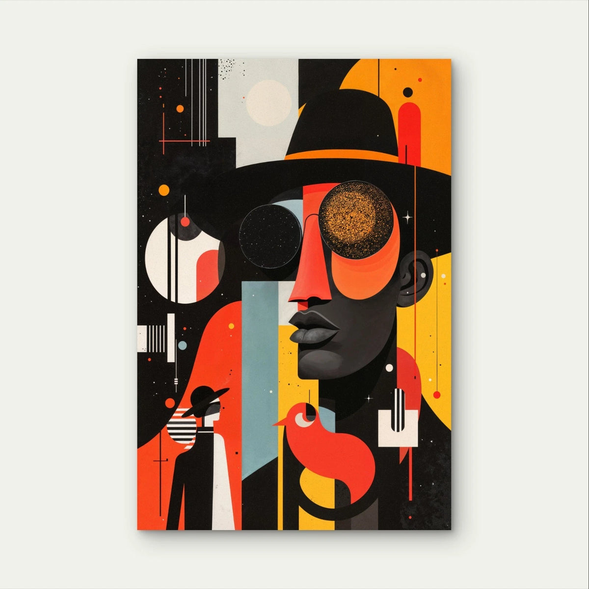 Boho Urban Abstract Geometric Man Portrait 40x60cm Metal Print Ready to Hang