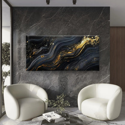 Black & Golden Marble Abstract Wall Art Canvas Office Home Room Framed 120x60cm - Bella Home Decor