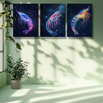 3pcs Shrimp, dream Art Painting Metal Print Ready to Hang Art
