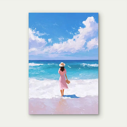 Serene Seascape, Pink Hues & Clouds Metal Print Ready to Hang