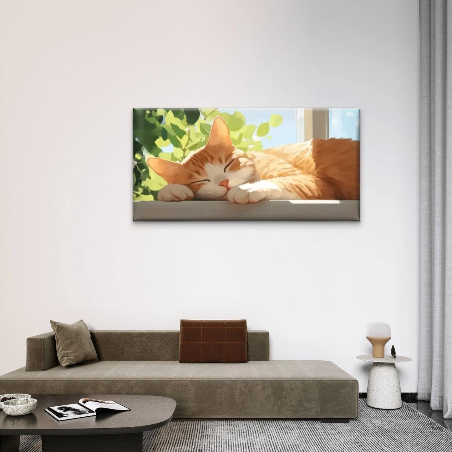 Cat Sleeps Window Wall Art Canvas Office Home Room Framed 120x60cm