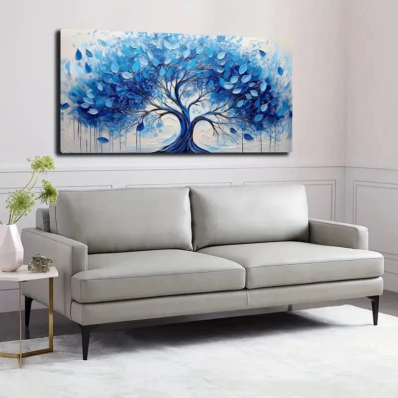 Vibrant Blue Tree with Falling Wall Art canvas office home room framed 120x60cm - Bella Home Decor