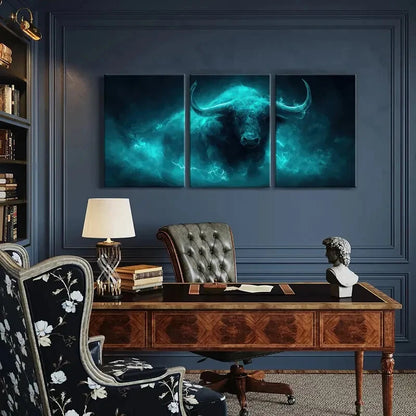 3pcs Artistic Buffalo Illustration Abstract Metal Print Ready to Hang Art - Bella Home Decor