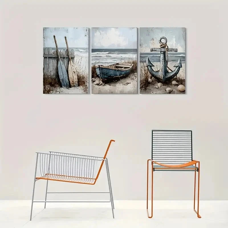 3pcs Beach Scene Nautical Seashells Wall Art Set Canvas Framed 60x90cm - High Quality Print 100% Australian Made Wall Canvas Ready to Hang - Bella Home Decor