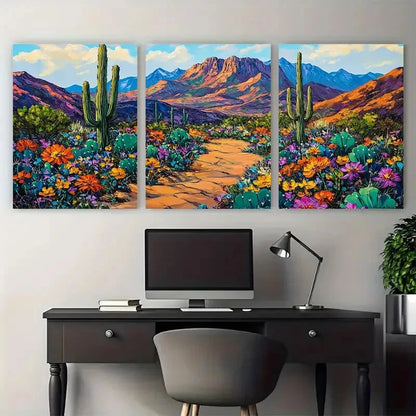 3pcs Southwest Mountain Vibrant Desert Wildflower Metal Print Ready to Hang Art - Bella Home Decor