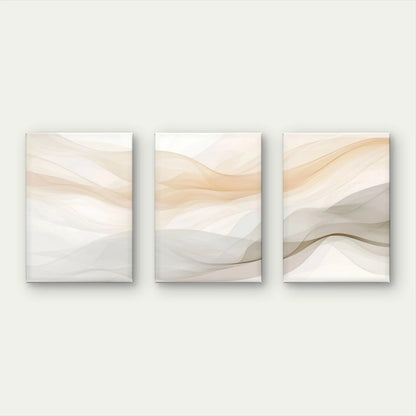 3pcs Neutral Beige Wavy Abstract Lines Wall Art Set Canvas Framed 60x90cm - High Quality Print 100% Australian Made Wall Canvas Ready to Hang