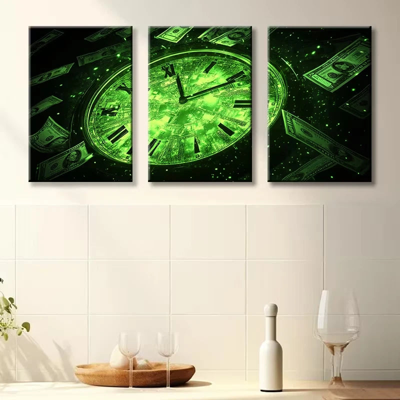 3pcs Time is money Illustration Wall Art Set Canvas Framed 50x70cm - High Quality Print 100% Australian Made Wall Canvas Ready to Hang