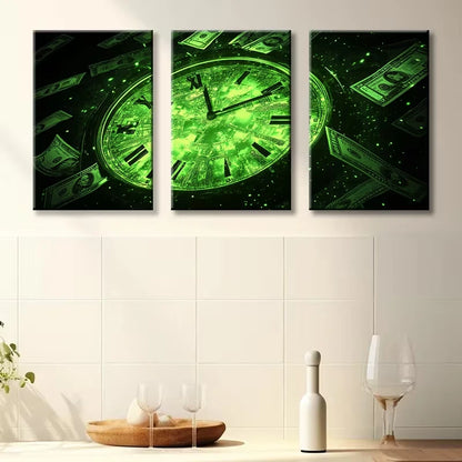 3pcs Time is money Illustration Wall Art Set Canvas Framed 50x70cm - High Quality Print 100% Australian Made Wall Canvas Ready to Hang