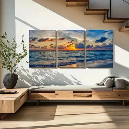 3pcs Natural Seaside Sunset Landscape Wall Art Canvas Unframed - High Quality Print 100% Australian Made Wall Canvas