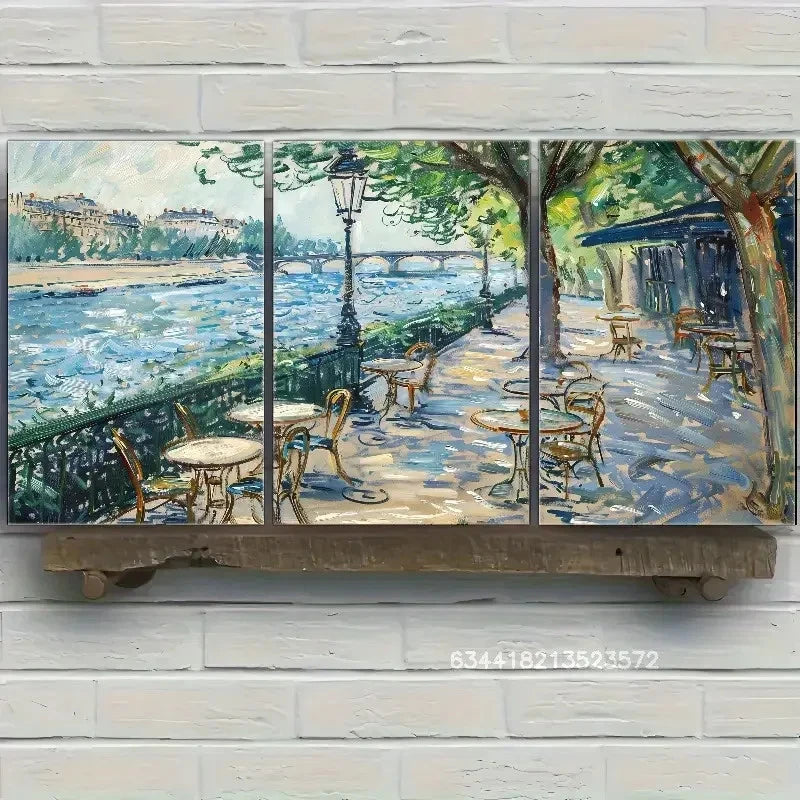 3pcs French Cafe Scene Summer Impressionist Art Metal Print Ready to Hang Art - Bella Home Decor