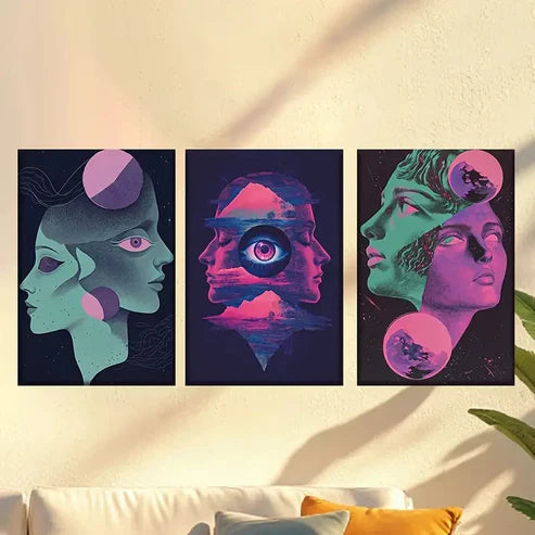 3pcs Glitch art style star human geometric  Wall Art Set Canvas Unframed - High Quality Print 100% Australian Made Wall Canvas - Bella Home Decor