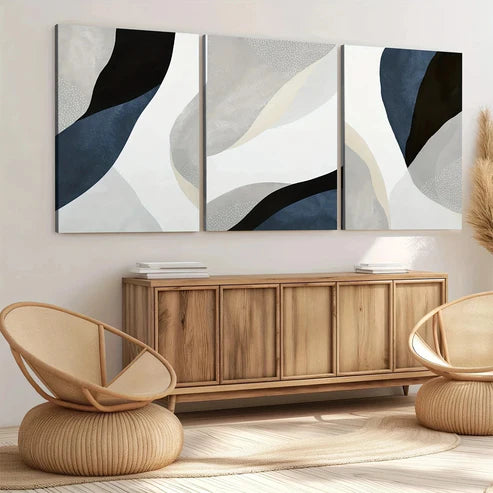 3pcs Abstract Blue Dark Blue White Gray Black Wall Art Set Canvas Unframed - High Quality Print 100% Australian Made Wall Canvas - Bella Home Decor