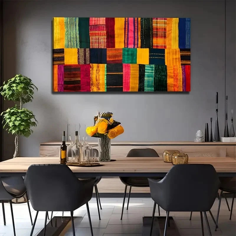 Vibrant Textile Modern Wall Art Canvas Office Home Room Framed 120x60cm