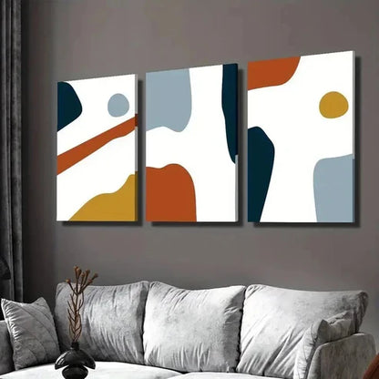 3pcs Burnt Orange & Teal Geometric Shapes Wall Art Set Canvas Unframed - High Quality Print 100% Australian Made Wall Canvas