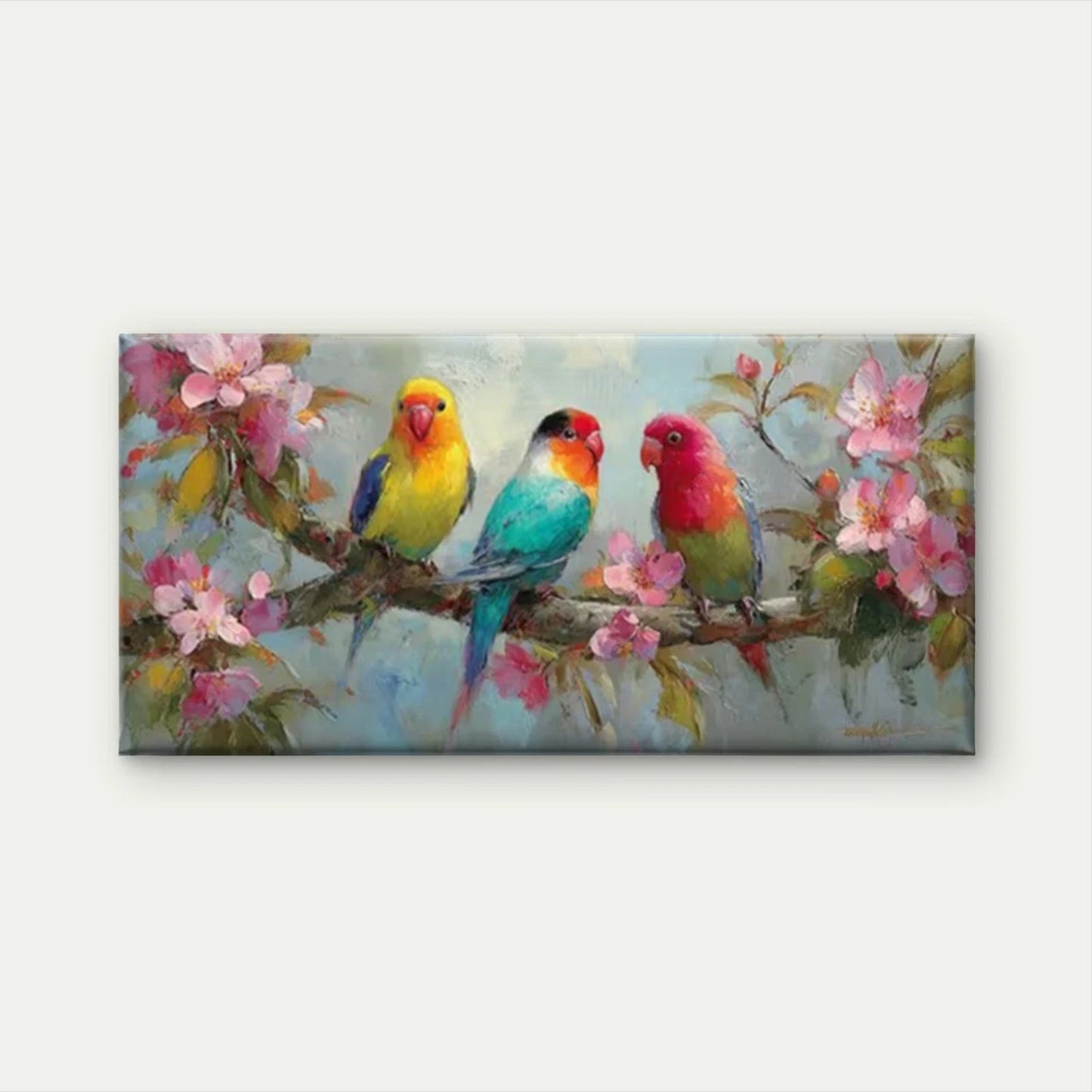 Blooming Flowers & Parrots Wall Art Canvas Office Home Room Framed 120x60cm