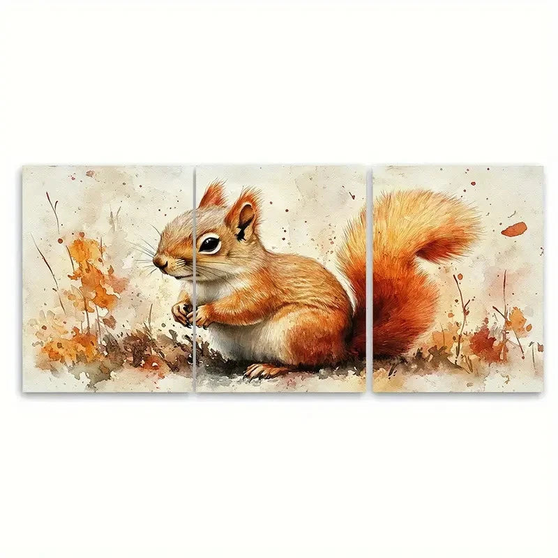 3pcs Charming Watercolor Squirrel Metal Print Ready to Hang Art - Bella Home Decor