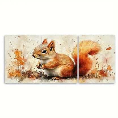3pcs Charming Watercolor Squirrel Metal Print Ready to Hang Art - Bella Home Decor