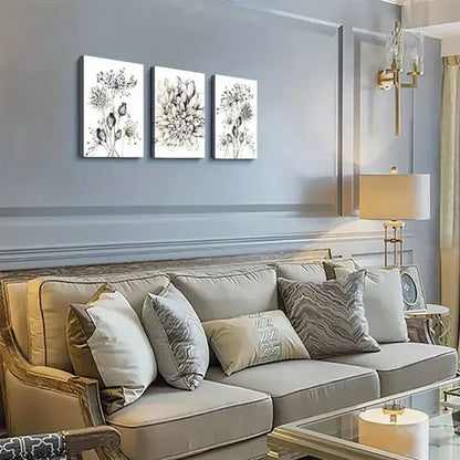 3pcs Boho Chic Dandelion & Dahlia Flower Wall Art Set Canvas Unframed - High Quality Print 100% Australian Made Wall Canvas