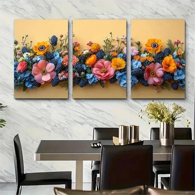 3pcs Colorful Bouquet of Roses Daisies Perfect Wall Art Set Canvas Framed 50x70cm - High Quality Print 100% Australian Made Wall Canvas Ready to Hang - Bella Home Decor