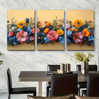 3pcs Colorful Bouquet of Roses Daisies Perfect Wall Art Set Canvas Framed 50x70cm - High Quality Print 100% Australian Made Wall Canvas Ready to Hang - Bella Home Decor