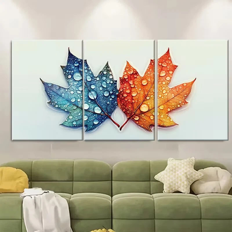 3pcs Minimalist Raindrop & Abstract Leaf Metal Print Ready to Hang Art