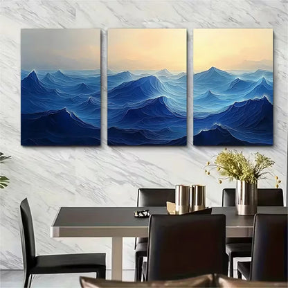 3pcs Abstract Geometric Sea Waves Metal Print Ready to Hang Art - Bella Home Decor