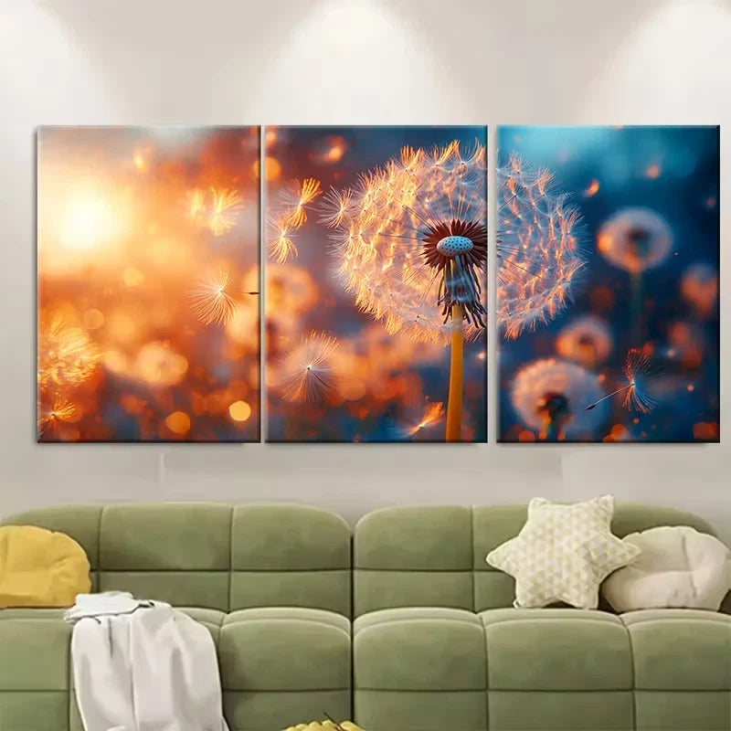3pcs Enchanting Dandelion Seeds Flying Away Metal Print Ready to Hang Art