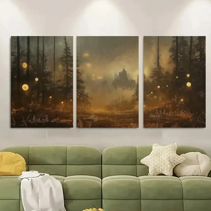 3pcs Enchanted Forest with Magical Orbs Metal Print Ready to Hang Art
