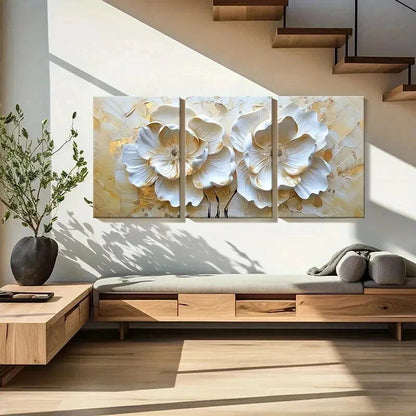 3pcs Golden Blossoms Elegant Petal Wall Art Set Canvas Framed 60x90cm - High Quality Print 100% Australian Made Wall Canvas Ready to Hang - Bella Home Decor