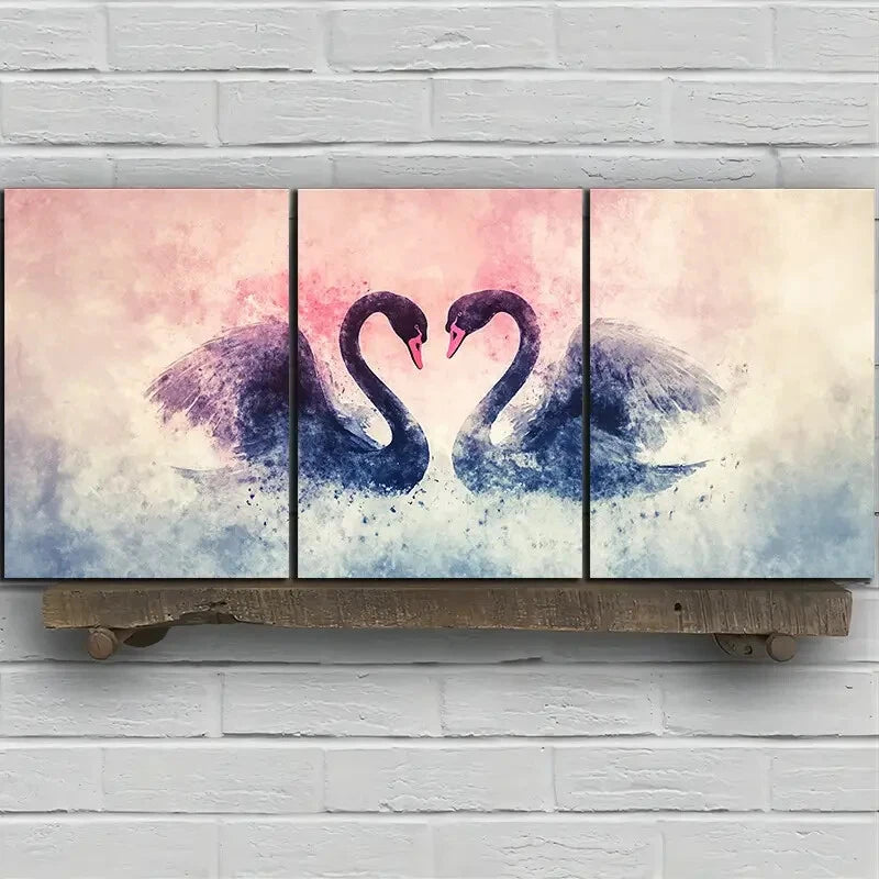 3pcs Black Swan Love Pink Themed Metal Print Ready to Hang Art - Bella Home Decor