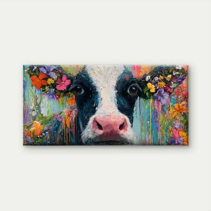 Colorful Floral Cow Wall Art Canvas Office Home Room Framed 120x60cm