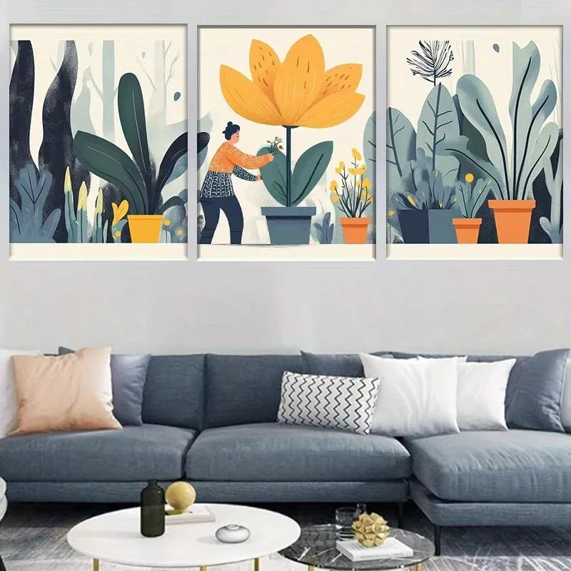 3pcs Vibrant Modern Botanical Delight Canvas Wall Art Set Canvas Framed 50x70cm - High Quality Print 100% Australian Made Wall Canvas Ready to Hang