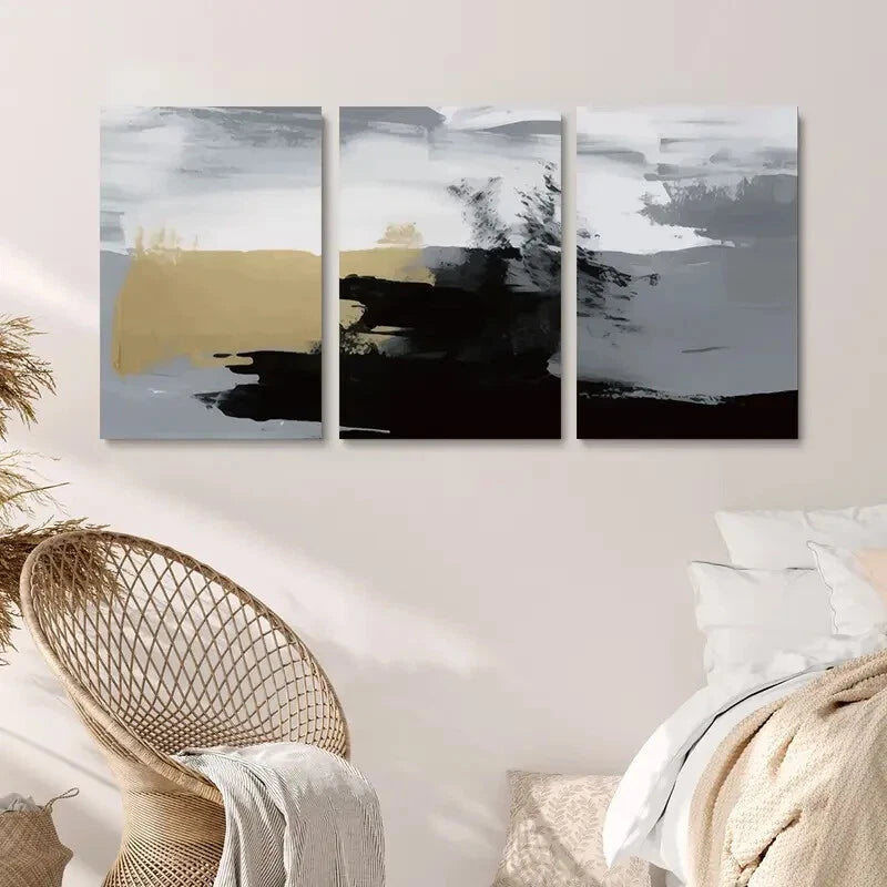 3pcs Abstract Texture Black Gray White Metal Print Ready to Hang Art - Bella Home Decor
