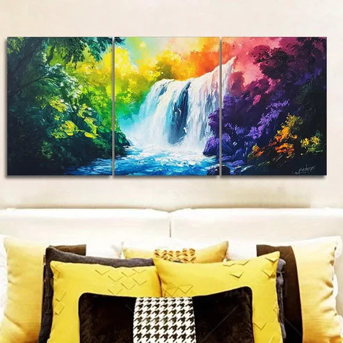 3pcs A Waterfall In The Forest Nature Wall Art Set Canvas Unframed - High Quality Print 100% Australian Made Wall Canvas - Bella Home Decor