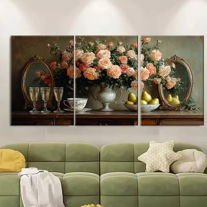 3pcs Still Life of Flowers in a Vase Metal Print Ready to Hang Art