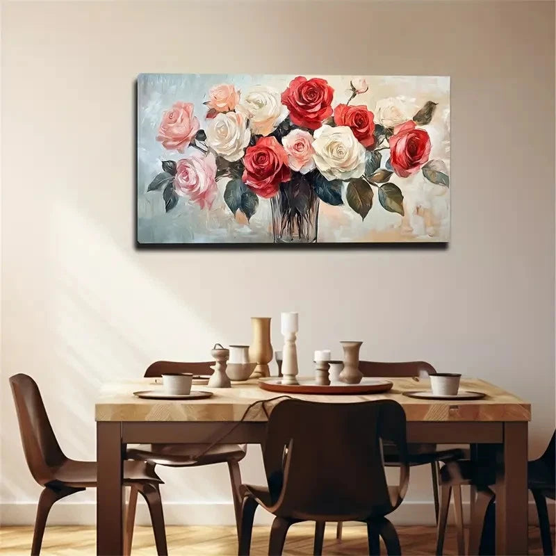 Brave Roses Pink & Red Floral Wall Art Canvas Office Home Room Framed 120x60cm