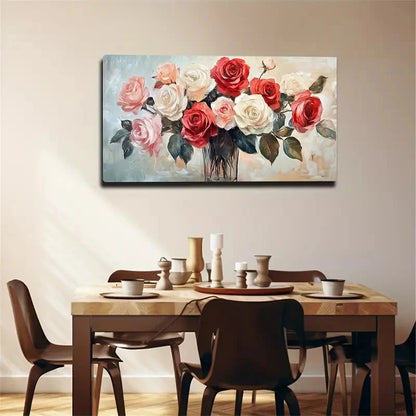 Brave Roses Pink & Red Floral Wall Art Canvas Office Home Room Framed 120x60cm