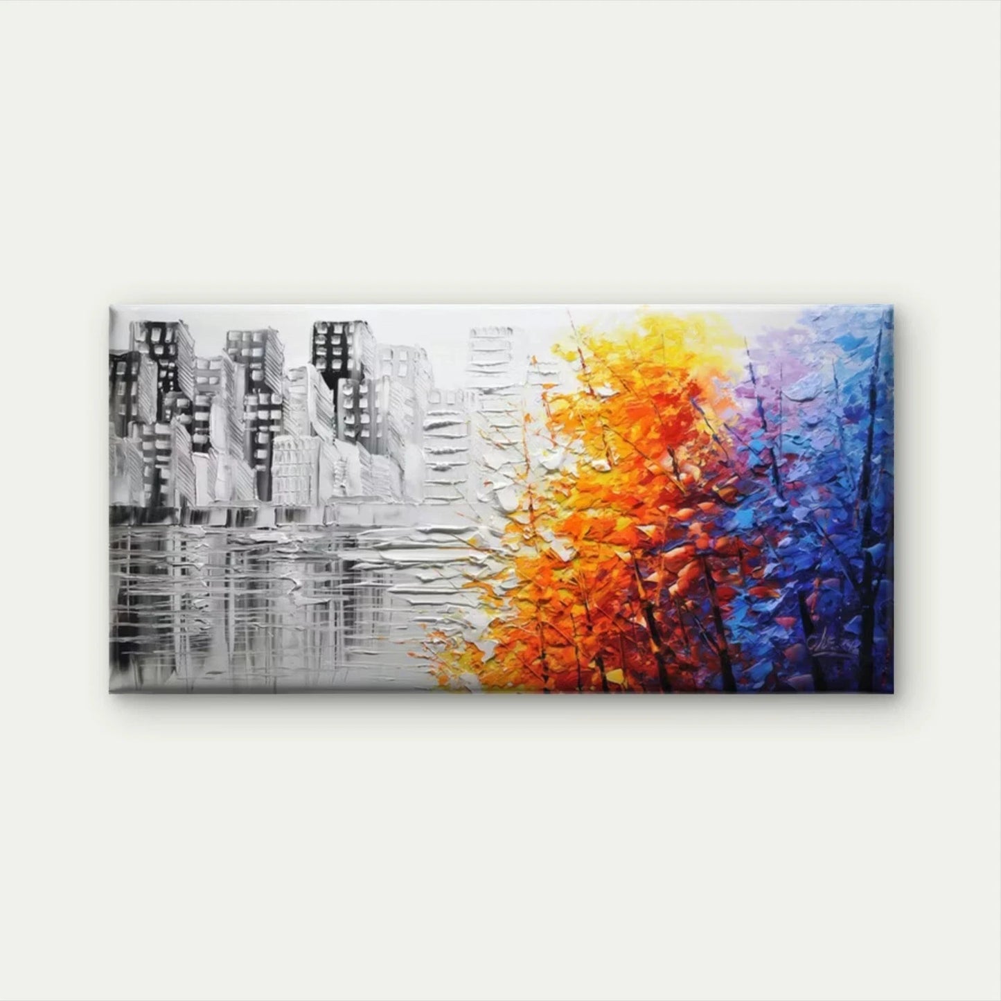 Abstract Cityscape & Autumn Wall Art Canvas Office Home Room Framed 120x60cm