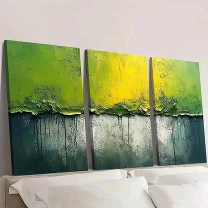 3pcs Green and Gray Abstract Painting T Wall Art Set Canvas Framed 60x90cm - High Quality Print 100% Australian Made Wall Canvas Ready to Hang