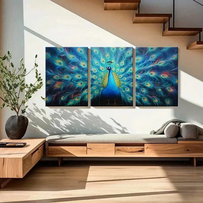 3pcs Peacock In Full Bloom Abstract Aesthetic Wall Art Set Canvas Framed 40x60cm - High Quality Print 100% Australian Made Wall Canvas Ready to Hang - Bella Home Decor