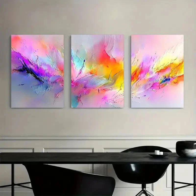 3pcs Abstract Colorful Digital Art Background Metal Print Ready to Hang Art - Bella Home Decor