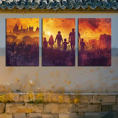 3pcs Girls and Boys Silhouetted Against The Sunset Metal Print Ready to Hang Art - Bella Home Decor