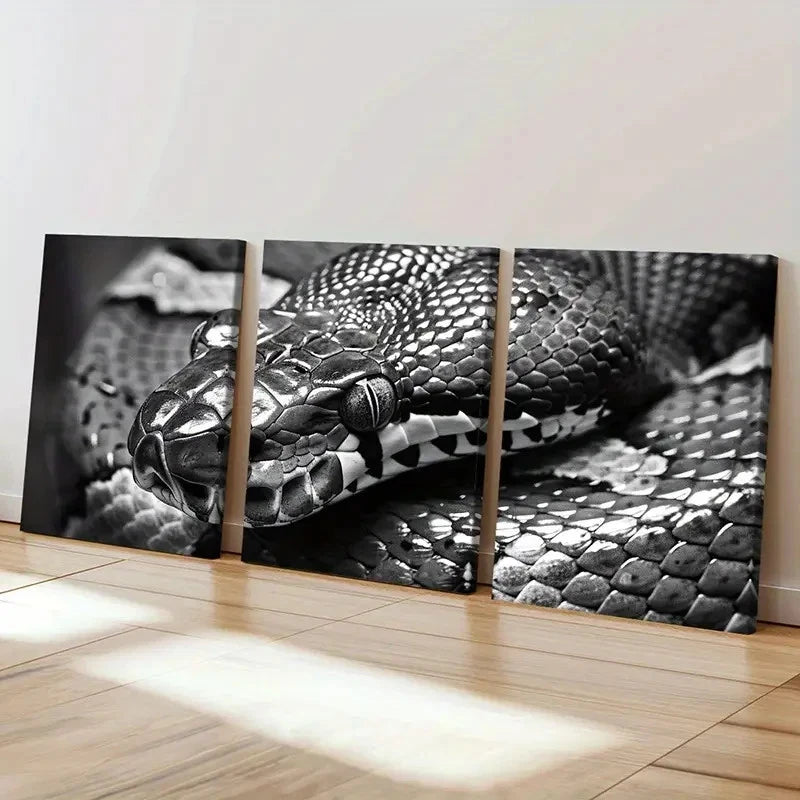 3pcs Black And White Abstract Snake Art  Wall Art Set Canvas Framed 40x60cm - High Quality Print 100% Australian Made Wall Canvas Ready to Hang - Bella Home Decor