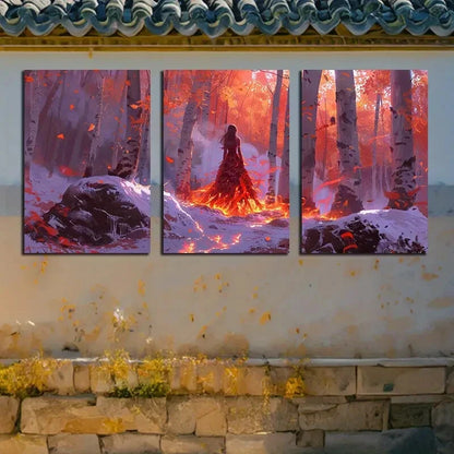 3pcs Forest Woman Sitting Scene Metal Print Ready to Hang Art - Bella Home Decor