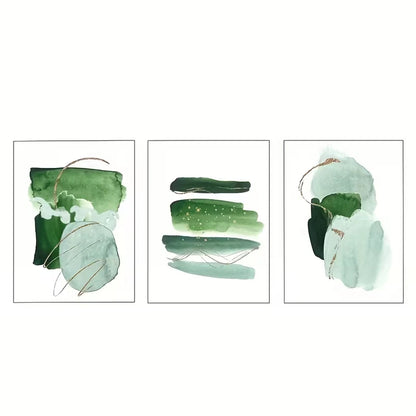 3pcs Green Abstract Watercolor Shape   Wall Art Set Canvas Framed 60x90cm - High Quality Print 100% Australian Made Wall Canvas Ready to Hang