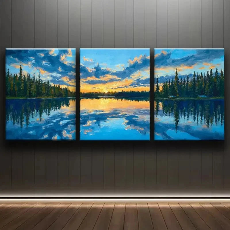 3pcs Luxurious Lakes of Alaska Scenery Metal Print Ready to Hang Art