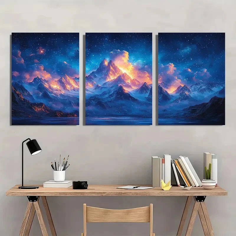 3pcs Mountain Art Starry Night Landscape Metal Print Ready to Hang Art - Bella Home Decor