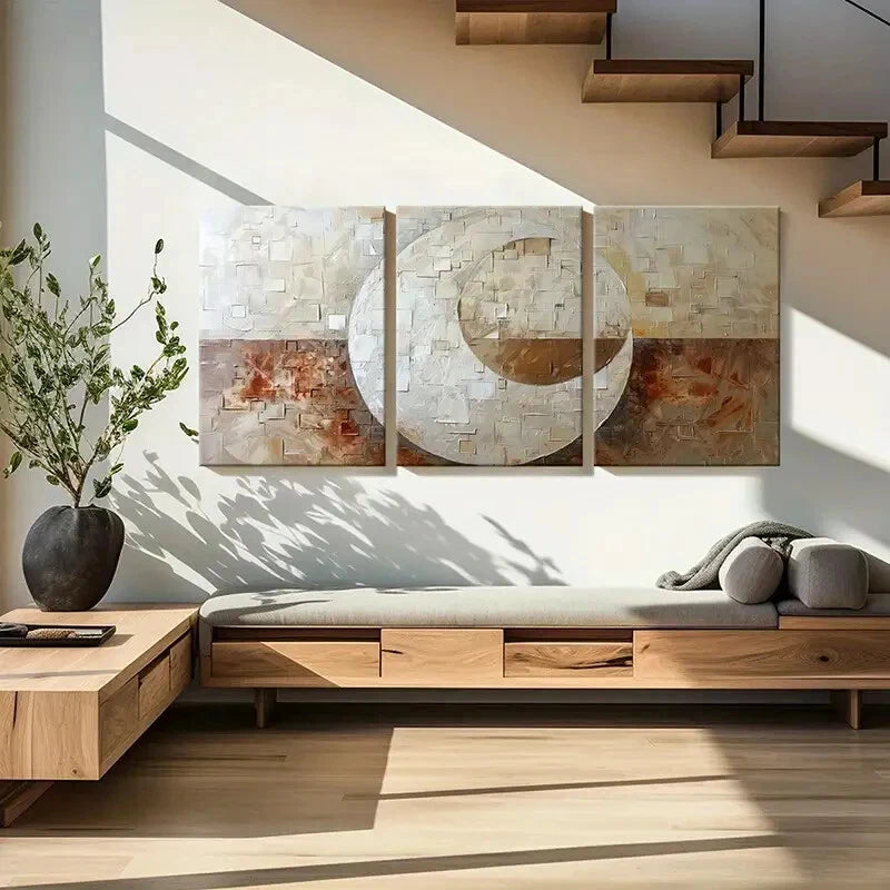 3pcs Abstract Art Geometric DesignTextured Surface Metal Print Ready to Hang Art - Bella Home Decor