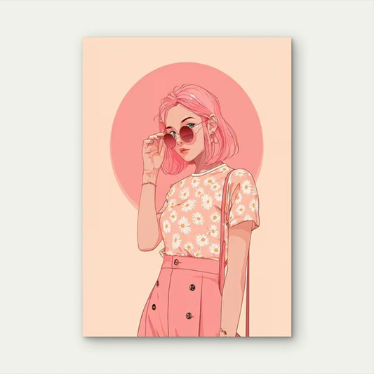 Girly Pink Retro Sun  60x90cm Metal Print Ready to Hang
